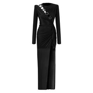 RAISA VANESSA LONG SLEEVED CRYSTAL BUTTONED MIDI DRESS WITH HIGH SLIT $1440